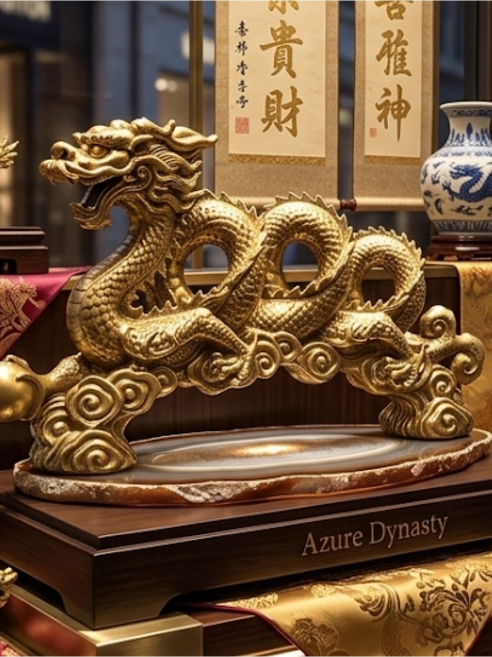 Golden Dragon Figurine Decorative Sculpture - Gold